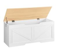 HOOBRO Cassapanca, Panca Contenitore per Bambini, con Cerniere di Sicurezza, Grande Piano, Poggiapiedi, Baule per Giocattoli, Sgabello, 110 cm, Bianco e Colore Legno Naturale EWN772CW01