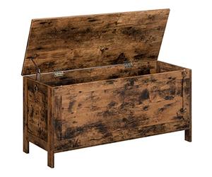 HOOBRO Cassapanca, Panca Portaoggetti con Cernieri di Sicurezza, Poggiapiedi, Coperchio Sollevabile, Porta Giocattoli, Baule per Giocattoli, Sgabello, 100 cm, Marrone Vintage EBF100CW01