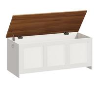 HOOBRO Cassapanca Portaoggetti da 110 cm con Cerniere di Sicurezza, Scatola Contenitore con Coperchio Ribaltabile, per Ingresso, Camera da Letto, Soggiorno, Bianco e Noce EWH411CW01