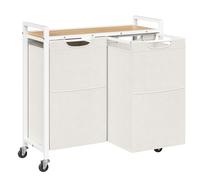HOOBRO Cesto Portabiancheria, Carrello per Lavanderia, Cesto Smistamento Bucato, Cesto Porta Biancheria, con 2 Sacchi Rimovibile di Tessuto Oxford, 2 x 49,5 L, Bianco e Effetto Legno EWN72XY01