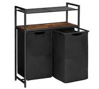 HOOBRO Cesto Portabiancheria, Carrello per Lavanderia, Porta Biancheria, Porta Biancheria, 2 Ripiani Portaoggetti, 2 x 49,5L, per Lavanderia, Bagno, Marrone Vintage e Nero EBF73XY01