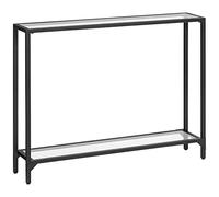 HOOBRO Consolle a 2 ripiani, in vetro, sottile, per corridoio, con 2 ripiani, 100 x 22 x 80 cm, in vetro temperato, tavolino da esposizione moderno per soggiorno, piccolo spazio, nero EBK04XG01