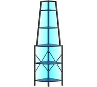 HOOBRO Libreria Angolare a 5 Ripiani con Luci LED, Libreria Verticale da Terra Alta, Scaffale Espositivo per Soggiorno, Camera e Studio, Nero EBB120DCJ01