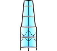 HOOBRO Libreria Angolare a 5 Ripiani con Luci LED, Libreria Verticale da Terra Alta, Scaffale Espositivo per Soggiorno, Camera e Studio, Marrone Vintage e Nero EBF120DCJ01