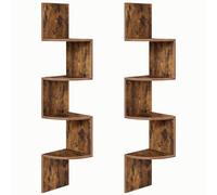 HOOBRO Mensole da Muro Angolari, Set di 2 Mensole Zigzag a 4 Ripiani, Piani da Cucina a LED Compatto, per Soggiorno, Camera da Letto, Sala da Pranzo, Marrone Vintage EBF25BJP201