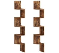 HOOBRO Mensole da Muro Angolari, Set di 2 Mensole Zigzag a 5 Ripiani, piani da Cucina a LED Compatto, per Soggiorno, Camera da Letto, Sala da Pranzo, Marrone Vintage EBF26BJP201