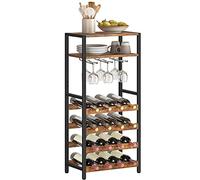 HOOBRO Portabottiglie con 16 Posti, Scaffale Porta Vino con Piano e Portacalici, 5 Ripiani per Decorazione a Bar, per Cucina, Sala da Pranzo EBF04JJ01