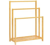HOOBRO Portasciugamani Indipendente in bambù a 3 Livelli, Rastrelliera a Scala per Coperte con Ripiano Contenitore per Camera da Letto e Bagno, Colore Naturale EYL06LB01