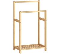 HOOBRO Portasciugamani Indipendente in bambù, Doppio Portasalviette Bagno con Ripiano, 42 x 24 x 77,5 cm, per Camera da Letto e Soggiorno, Beige Naturale EYL02LB01