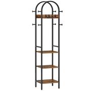 HOOBRO ppendiabiti da Ingresso con 12 Ganci, Attaccapanni da Terra ad Arco con 3 Ripiani, Portabiti con Ripiani per Cappotti, Cappelli, Borse e Accessori, Marrone Vintage e Nero EBF40YM01