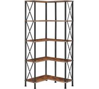 HOOBRO Scaffale a 5 Ripiani, Scaffale Angolare, Libreria a L, Scaffale Portaoggetti Aperto, Stile Industriale Vintage, Struttura a Vite, per Soggiorno, Ufficio, Marrone Vintage e Nero EBF60SJ01