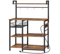 HOOBRO Scaffale da Cucina con Presa di Corrente, Scaffale Portaoggetti da Bar, con Cesto a Rete, Supporto per Microonde con 4 Ganci a S, Facile da Montare, Marrone Vintage e Nero EBF05CHB01G1