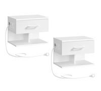 HOOBRO Set di 2 Comodino Sospeso, Comodino da Parete con Stazione di Ricarica e Cassetto, 1 Presa Standard e 2 Porte USB, per Camera da Letto, Bianco EWT127CBZP201