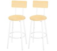 HOOBRO Set di 2 Sedie da Bar con Schienale, Sedie da Cucina, Sgabello da Bar con Poggiapiedi, per Cucina, Soggiorno, Bar, Montaggio Semplice, Naturale e Bianco EWN32BY01G1