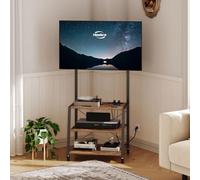 HOOBRO Supporto TV Mobile con Mensole e Prese, per TV da 32-55", Centro d'intrattenimento ad Angolo, 3 Ripiani, VESA 200x200-600x400 mm, 50 kg, per Salotto e Camera, Marrone Rustico e Nero EBF66CDS01