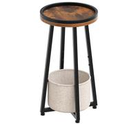HOOBRO Tavolino da Caffè a 2 Livelli, Comodino con Cesto in Tessuto Beige, Bordo Protettivo, Tavolino Porta Telefono per Piccoli Spazi, Soggiorno, Camera da Letto, Marrone Vintage EBF183BZ01