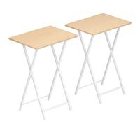 HOOBRO Tavolino, Tavolini per Spuntini, Set di 2 Pieghevoli Tavolo, Accanto al Divano, per Spazio Stretto, Struttura Stabile, Montaggio Facile, Bianco e Colore Legno Naturale EWN25BZ01