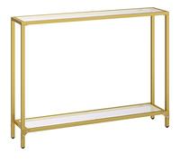 HOOBRO Tavolo Console a Ripiani, 100 cm Tavolo Ingresso con Piano in Vetro Temperato, Tavolo Display per Decorazione, Telaio in Metallo, Soggiorno, Corridoio, Oro Metallico e Trasparente EGD04XG01