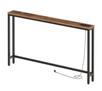 HOOBRO Tavolo Console Stretto da 140 cm per Consolle Ingresso, Tavolo da Consolle Rustico con Stazione di Ricarica e Porte USB Shinny, Espositivo Metallo, Marrone Vintage e Nero EBF145CXG01