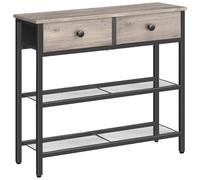HOOBRO Tavolo da Ingresso Lungo 75 cm, Stile Industriale con 2 Cassetti in Tessuto e 3 Ripiani Portaoggetti, Soggiorno, Camera da Letto e Ingresso, Grigio Invecchiato e Nero EBG72XG01