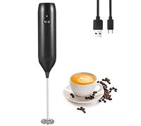 HOOCEN Montalatte per montalatte a batteria, montalatte portatile da viaggio, schiumogeno elettrico per latte, cappuccino, frappe, miscelatore per bevande con mini fruste e cavo USB nero