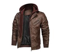 Hood Crew Giacca bomber in pelle sintetica da uomo con cappuccio rimovibile, Camouflage Verde, marrone, L
