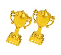 HOODANCOS 2 Pezzi Mini Coppa in Plastica Dorata per Decorazioni Torta di Compleanno, Piccole Coppe D'oro, Topper per Eventi e Premi di Partecipazione Sportiva