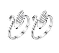 HOODANCOS 2pezzi Anelli per Uncinetto a Forma di Cigno in Rame Argento, Anello Aperto per Cucito e Maglieria, Facile da Indossare e Resistente alla Ruggine