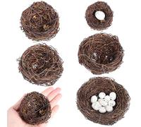 HOODANCOS Nidi di Uccelli Artificiali in Rattan 5 Pezzi con Uova Finte 12 Pezzi Decorazioni Pasquali Artigianali per Tavoli Finestre Cortili Arredamento Casa