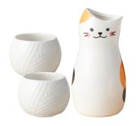 HOODANCOS Set Pentola e Tazze per Sakè Giapponese Maneki Neko in Ceramica Bollitore Retrò Collo Stretto e Tazze da Sakè Rotonde per Degustazione e Regalo Casa