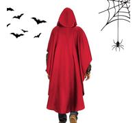 Hooded Cloak, Halloween Gothic Cape, Renaissance Festival Costume, Black, Red, Vampire Bridal Wrap, Floor-Length Cloak One-Size, for Cosplay, Bonfire, Autumn Party Entusiasts and Photo Opportunities