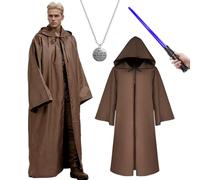 Hooded Robe Men's Costume, Disfraz Niño y Adulto túnica capa con Capucha, Adult Fancy Dress, sudaderas medievales Halloween Carnaval Cosplay Set (Marrone, 2XL)
