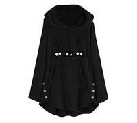Hoodie Donna Cappotto in Pelliccia Donna Sintetica Peluche Felpa con Cappuccio Taglie Forti Giacca in Pile con Tasca A Marsupio E Bottoni Ricamata Gatto Carino Giacche Invernale