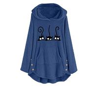 Hoodie Donna Cappotto in Pelliccia Donna Sintetica Peluche Felpa con Cappuccio Taglie Forti Giacca in Pile con Tasca A Marsupio E Bottoni Ricamata Gatto Carino Giacche Invernale