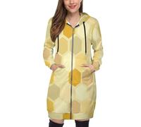 Hoodie Donna Oversize Vintage Lunga Streetwear Tasche Trama Esagonale Taglie Forti Felpa Zip Cerniera Comode Hoodie Leggera Trekking Felpe Giacca Giubbino con Cappuccio,Giallo Senape