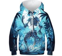 Hoodie per Bambini in Design 3D Scheletro Blu - Felpa per Bambini Morbida E Versatile, Sweatshirt per Bambini Perfetto per La Scuola