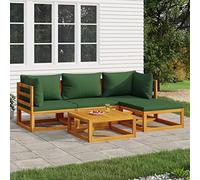 Hoodmeel 5pz Set Salotto Da Esterno, Salottino Da Giardino, Giardino Arredo Esterno, Divanetto Esterno, con Cuscini Verdi Legno Massello