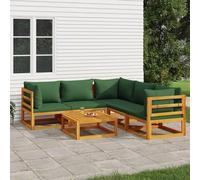 Hoodmeel 6pz Set Salotto Da Esterno, Salottino Da Giardino, Giardino Arredo Esterno, Divanetto Esterno, con Cuscini Verdi Legno Massello