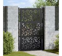 Hoodmeel Cancello Giardino, Cancello Pedonale da Esterno, Cancello in Ferro, Cancello Pedonale in Ferro, in Acciaio Design a Foglia Nero 105x155 cm