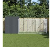 Hoodmeel Canile da Esterno, Recinto per Cani da Esterno, Gabbia Cani, Box per Cani da Esterno Taglia Grande con Corsa in Acciaio Zincato Antracite 214x457x181 cm