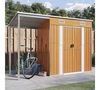 Hoodmeel Capanno Attrezzi,Casetta da Esterno,Casette Porta Attrezzi,Casetta Attrezzi,Box Giardino,Tetto Esteso Marrone Chiaro 277x110,5x181 cm,Acciaio