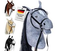 Hoofly® Hobby Horse Grigio (Grigio Chiaro) - Grande Cavallo a Bastone per Bambini A3 con Asta avvitabile/Set Hobby Horse con testiera/Cavallo Hobby Horsing in 4 Design/Cavalli a Bastone