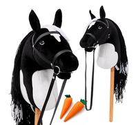 Hoofly® Hobby Horse Nero (Pezzato) - Grande Cavallo a Bastone per Bambini A3 con Asta avvitabile/Set Hobby Horse con testiera/Cavallo Hobby Horsing in 4 Design/Cavalli a Bastone con Accessori