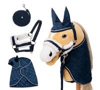 Hoofly Hobby Horse Set di accessori - Cavezza con maglia, coperta e cuffia per mosche in blu per hobby Horses [certificato TÜV] - Ideale per giochi, allenamento e piccoli tornei