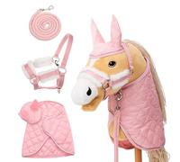 Hoofly Hobby Horse Set di accessori - Cavezza con maglia, coperta e cuffia per mosche in rosa per hobby Horses [certificato TÜV] - Ideale per giochi, allenamento e piccoli tornei