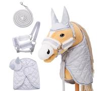 Hoofly Hobby Horse - Set di accessori per cavezza con maglia, coperta e coprimosche in grigio, per cavalli hobby [certificazione TÜV], ideale per gioco, allenamento e piccoli tornei