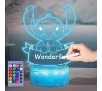 Hoofun Lampada Stitch, 16 Colori Stitch Luce Notturna, DIY Luce di Notte LED 3D Illusione con Telecomando y Smart Touch, Stitch Merch Regali per Camera Decorazione Bambini Compleanno Natale