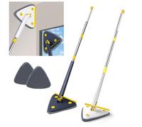 Hooha 2 in 1, funzione strizzacervelli triangolare, con manico telescopico, asta 127 cm, estrattore e 2 rivestimenti in microfibra per finestre/vetro/pavimento/bagno (blu)
