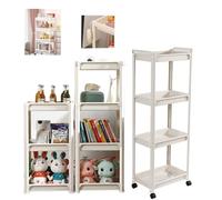 Hooha Carrello a rotelle, per giocattoli, 4 ripiani, per nicchia, da bagno, per magazzino, multiuso, facile da pulire, su ruote e 4 ganci, per soggiorno, bagno, cameretta dei bambini