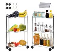 Hooha Carrello sottile a 3 ripiani, larghezza 12 cm, con ruote, multiuso per cucina, bagno, biancheria, spazi stretti, plastica e acciaio inox, trasparente